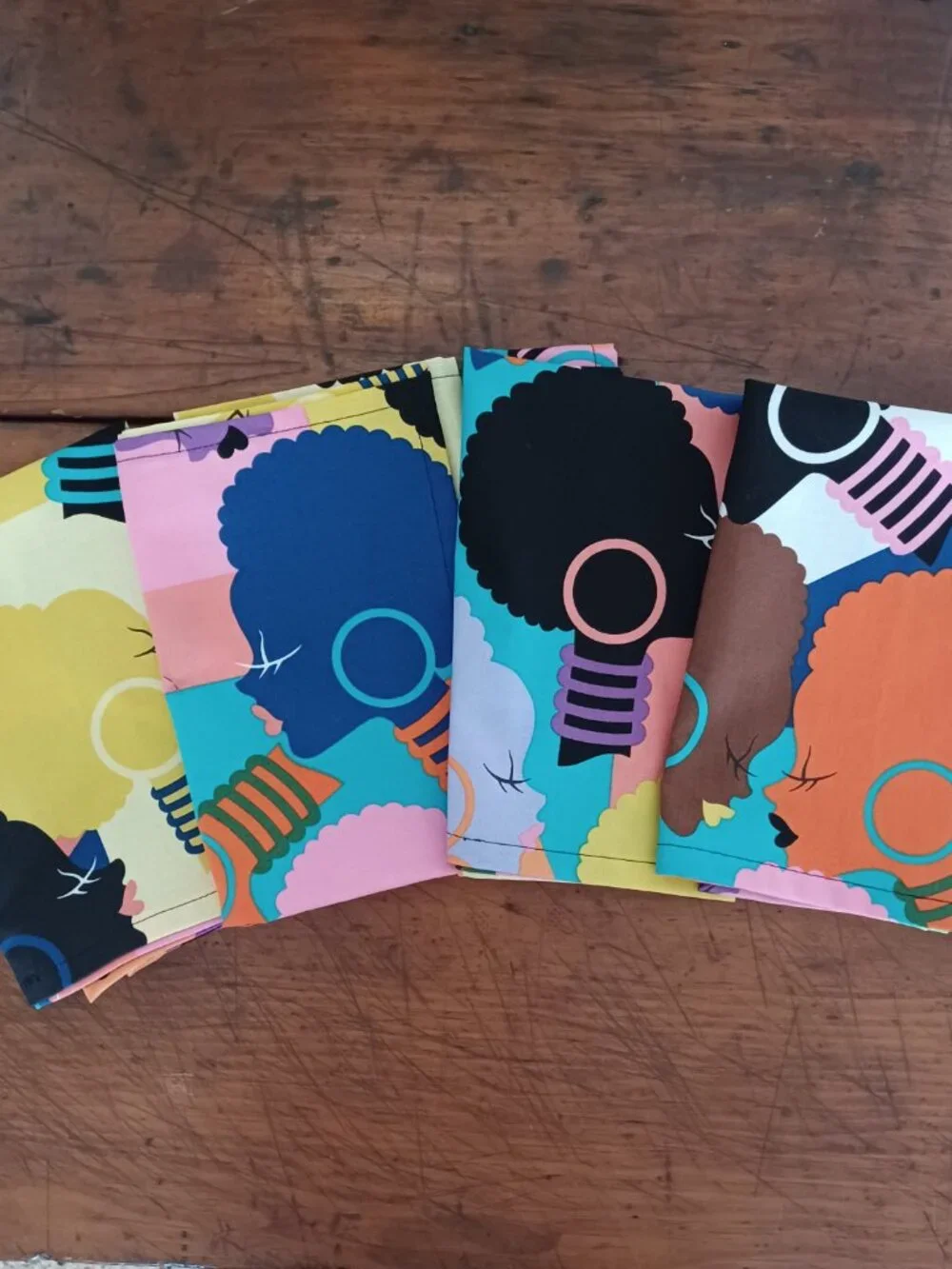 African Ladies Afro Silhouette Cloth Table Napkins - Set of 4